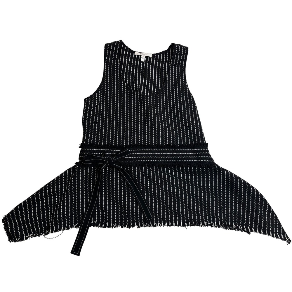 Derek Lam 10 Crosby Top Women's Black Excellent Striped Frayed Peplum Size 10